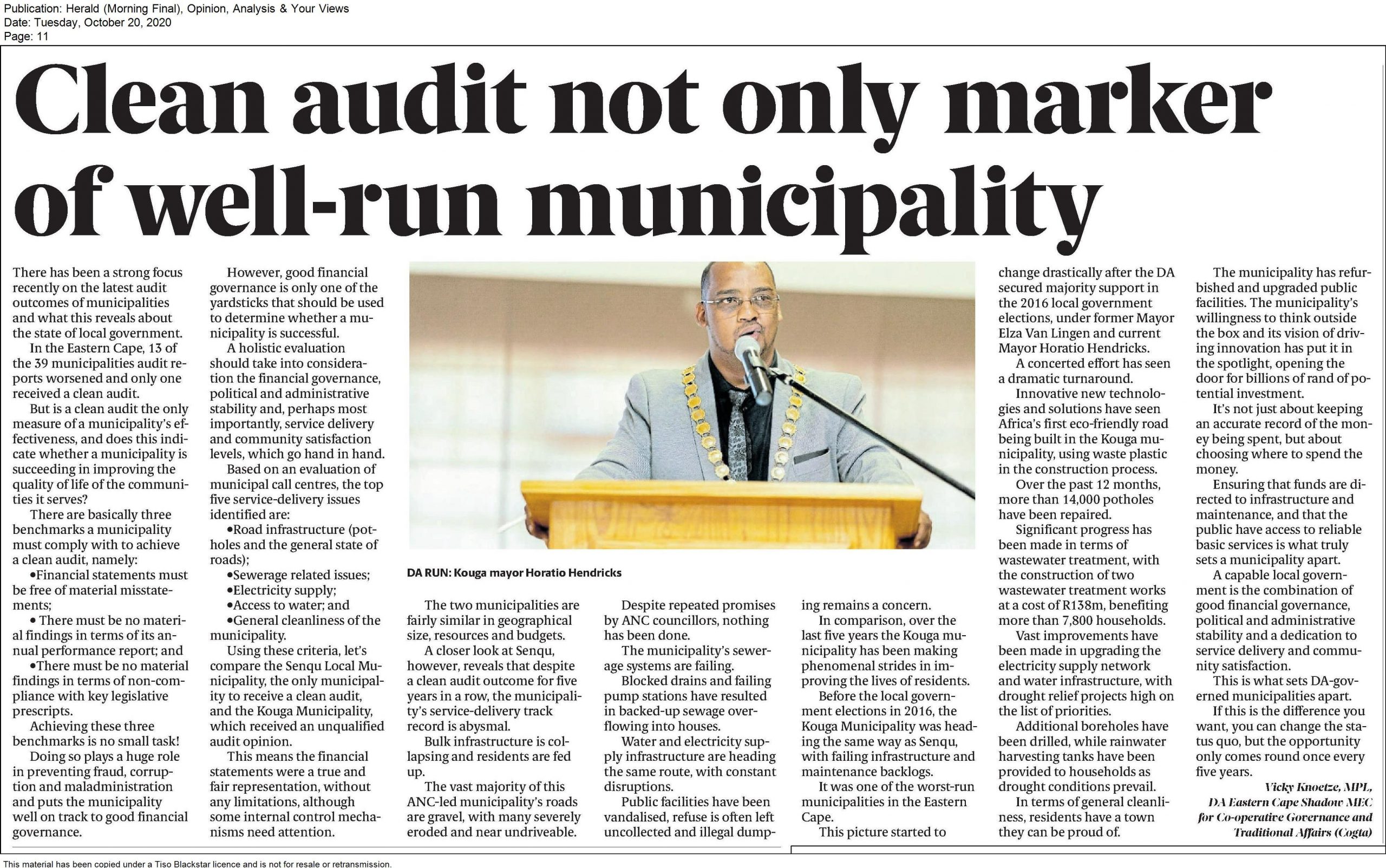 Clean audits not the only marker of well-run municipality
