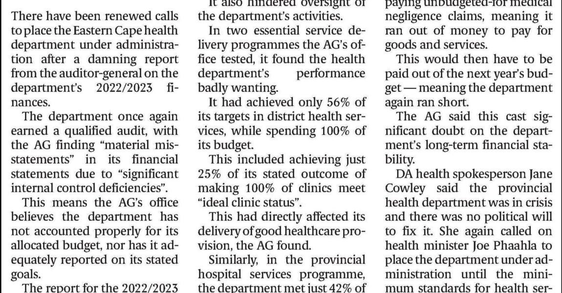 Provincial health department gets lashing from AG